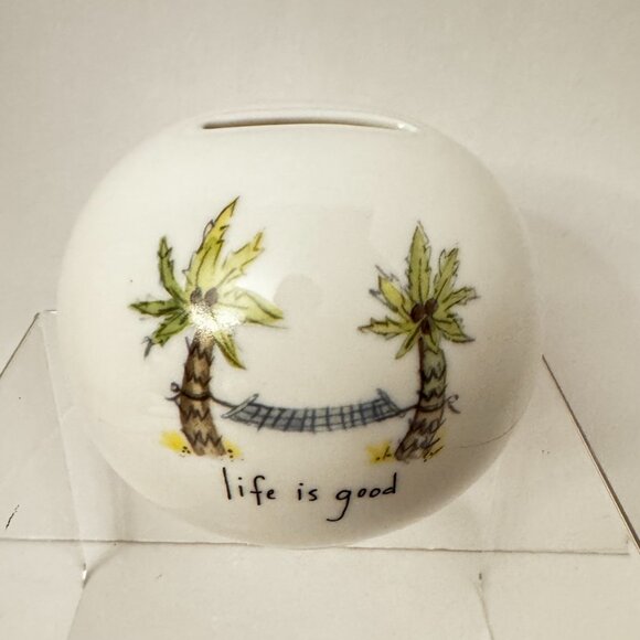 Natural Life Ceramic Bank Round Coin Bank "Life is good" Ceramic Palm Trees Bank - Picture 1 of 9